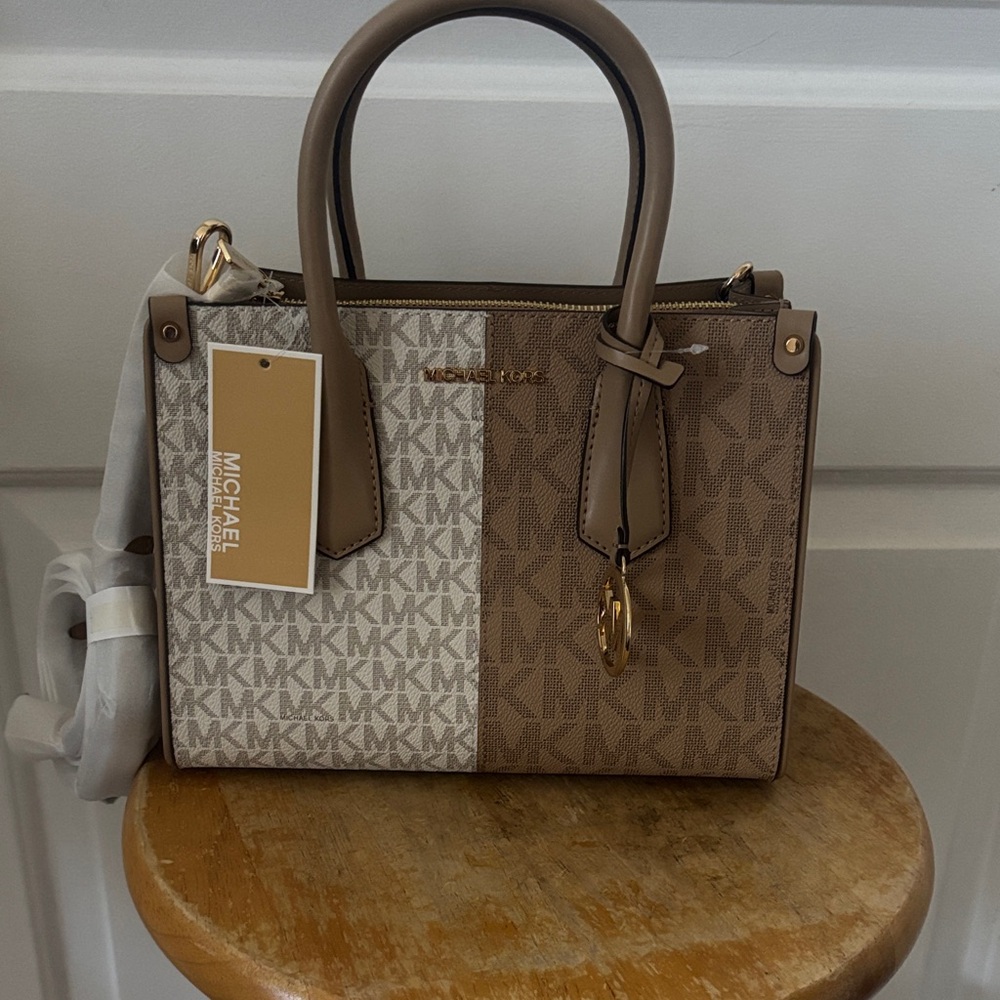 Michael Kors Tan and Cream Signature Satchel